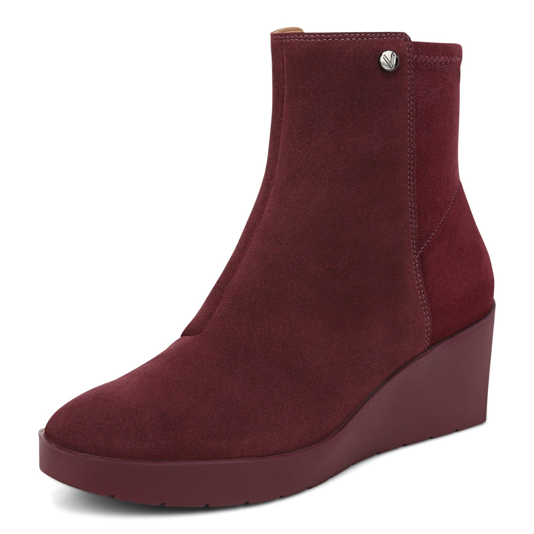 Vionic Skylar Women's Comfort Wedge Short Boot - Portwine Suede - Left angle