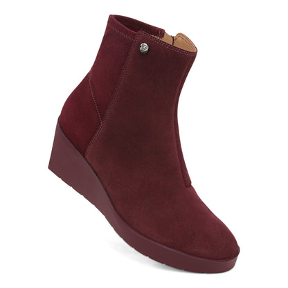 Vionic Skylar Women's Comfort Wedge Short Boot - Portwine Suede - SKYLAR-J0768L1600-PORT WINE-13fl-med