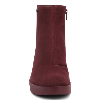 Vionic Skylar Women's Comfort Wedge Short Boot - Portwine Suede - Front