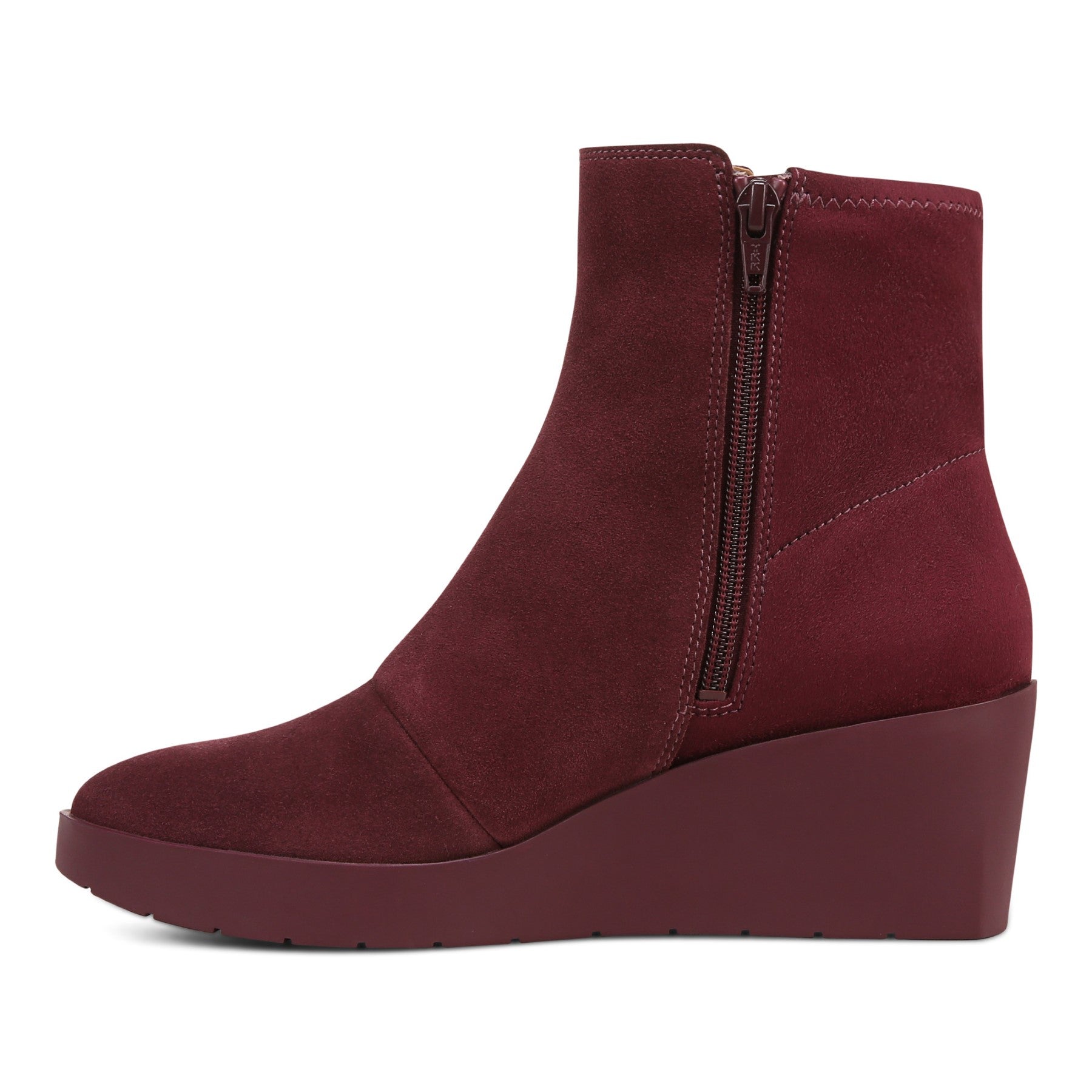 Vionic Skylar Women's Comfort Wedge Short Boot - Portwine Suede - Left Side