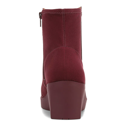 Vionic Skylar Women's Comfort Wedge Short Boot - Portwine Suede - Back