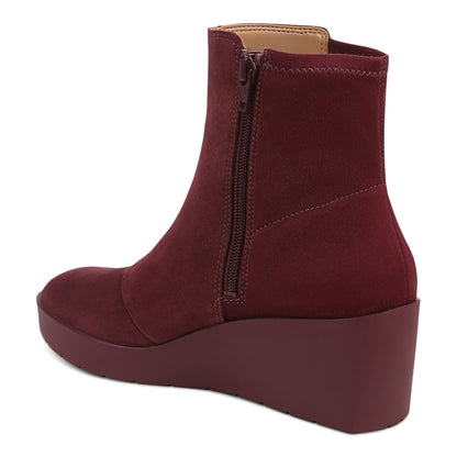 Vionic Skylar Women's Comfort Wedge Short Boot - Portwine Suede - Back angle