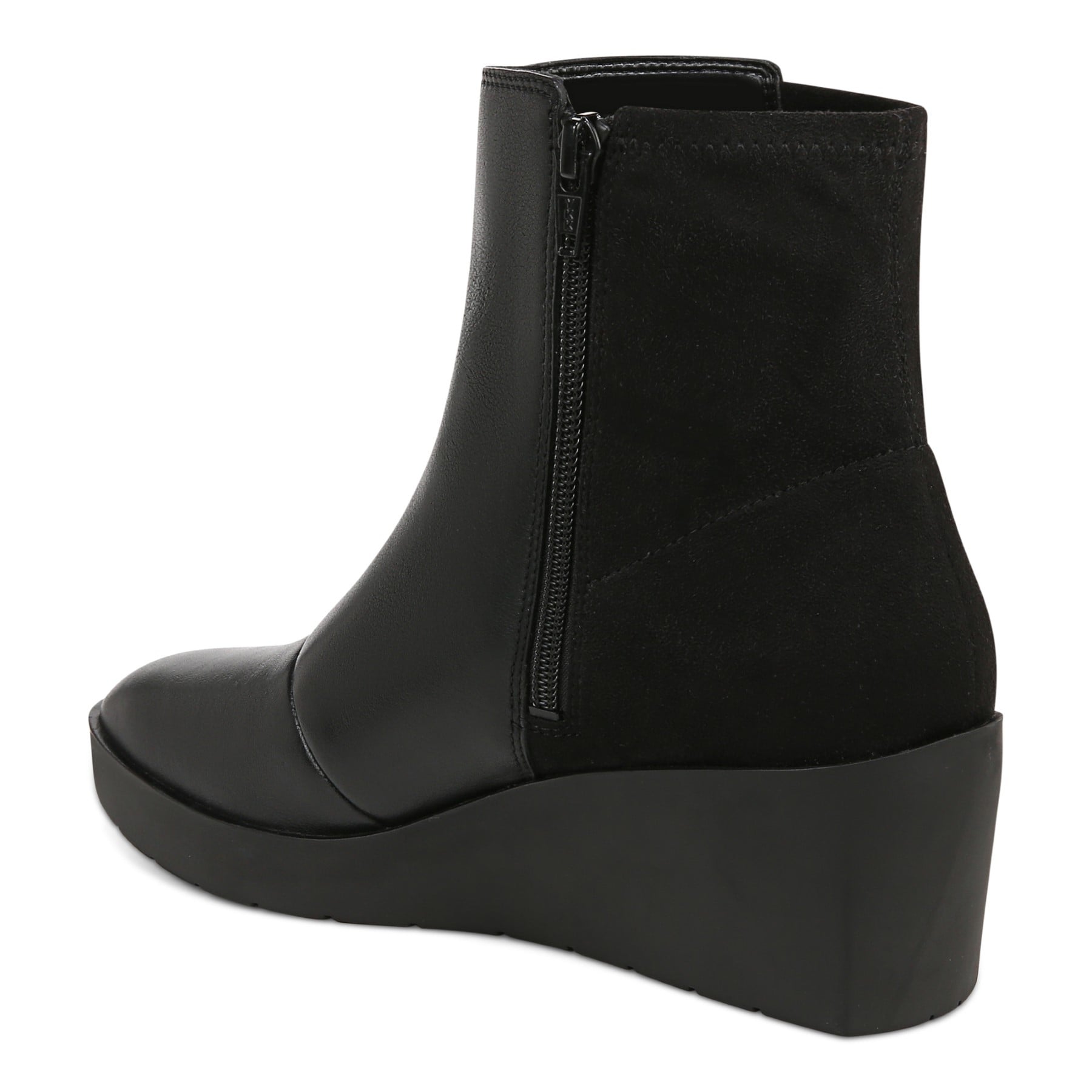 Vionic Skylar Women's Comfort Wedge Short Boot - Black Nappa Leather - Back angle