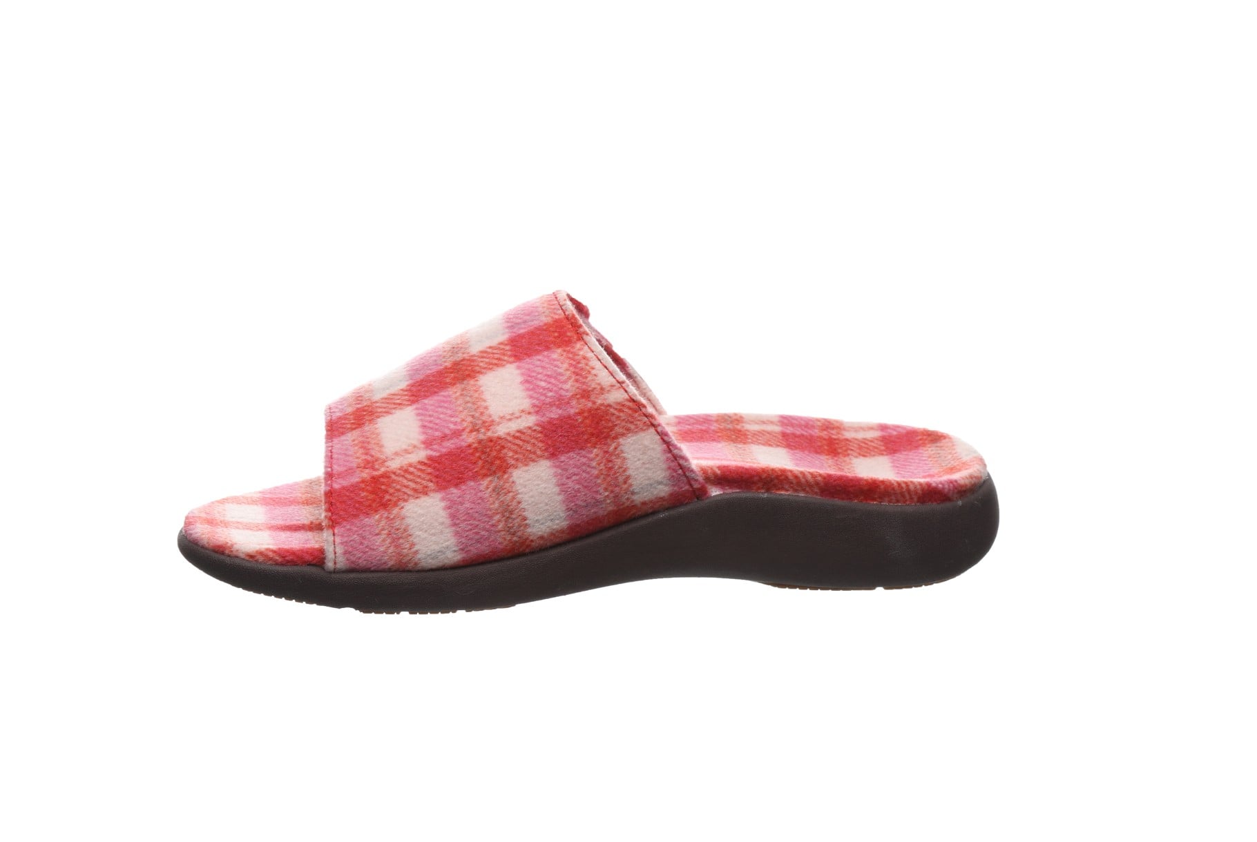 Strole Den Tartan Women's Wool Slide Slippers with Orthotic Arch Support Strole- 614 - Red - Profile View