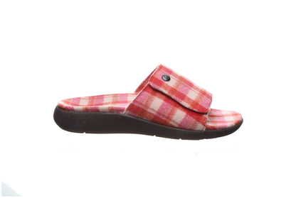 Strole Den Tartan Women's Wool Slide Slippers with Orthotic Arch Support Strole- 614 - Red - View