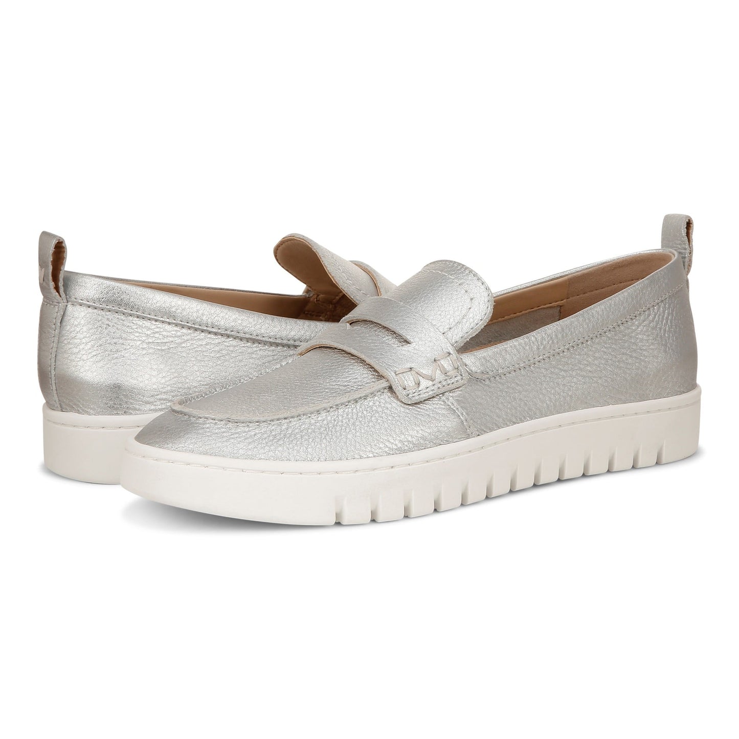 Vionic Uptown Women's Slip-On Loafer Moc Casual Shoes - Silver Metallic - pair left angle