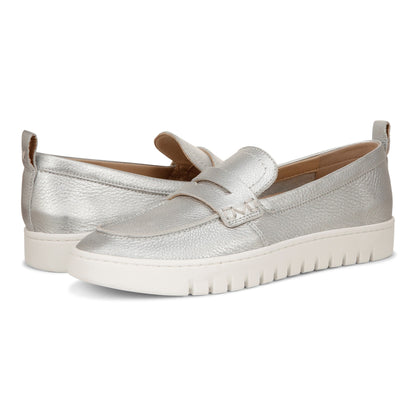 Vionic Uptown Women's Slip-On Loafer Moc Casual Shoes - Silver Metallic - pair left angle