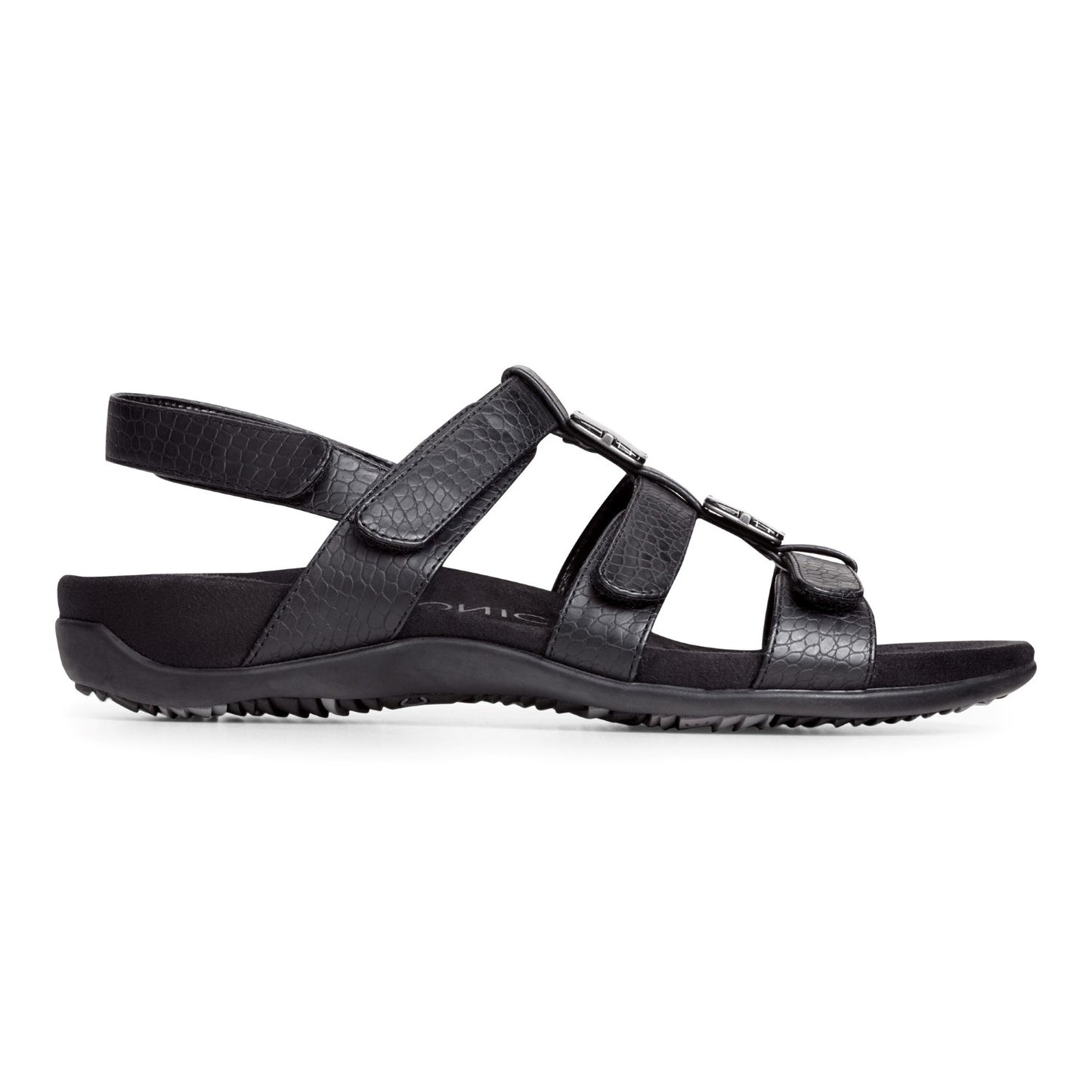 Vionic Amber - Women's Adjustable Slide Sandal - Orthaheel - Black Crocodile - 4 right view