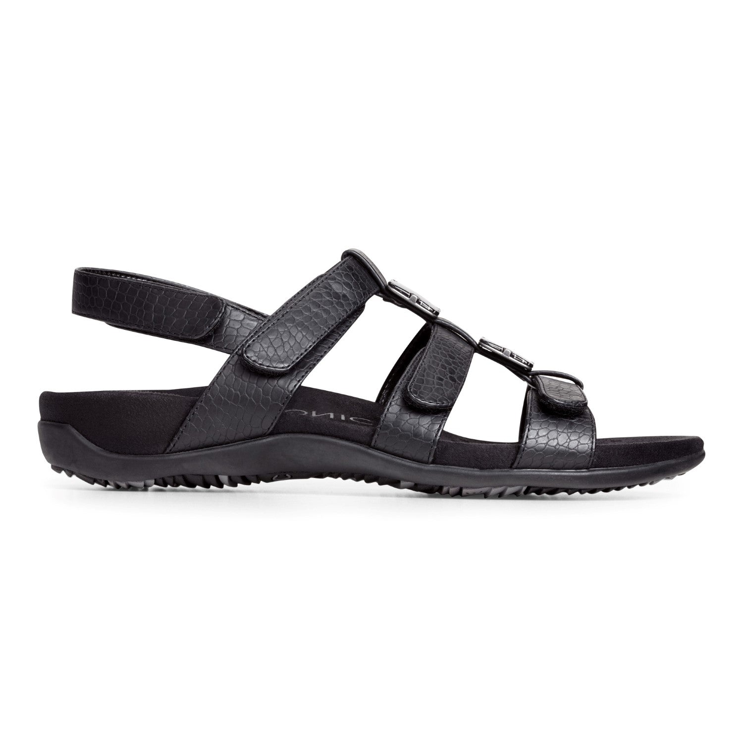 Vionic Amber - Women's Adjustable Slide Sandal - Orthaheel - Black Crocodile - 4 right view