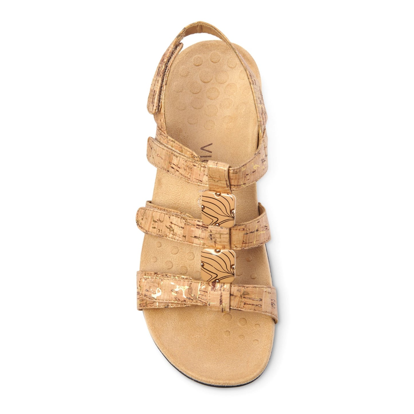 Vionic Amber - Women's Adjustable Slide Sandal - Orthaheel - Gold Cork - 3 top view