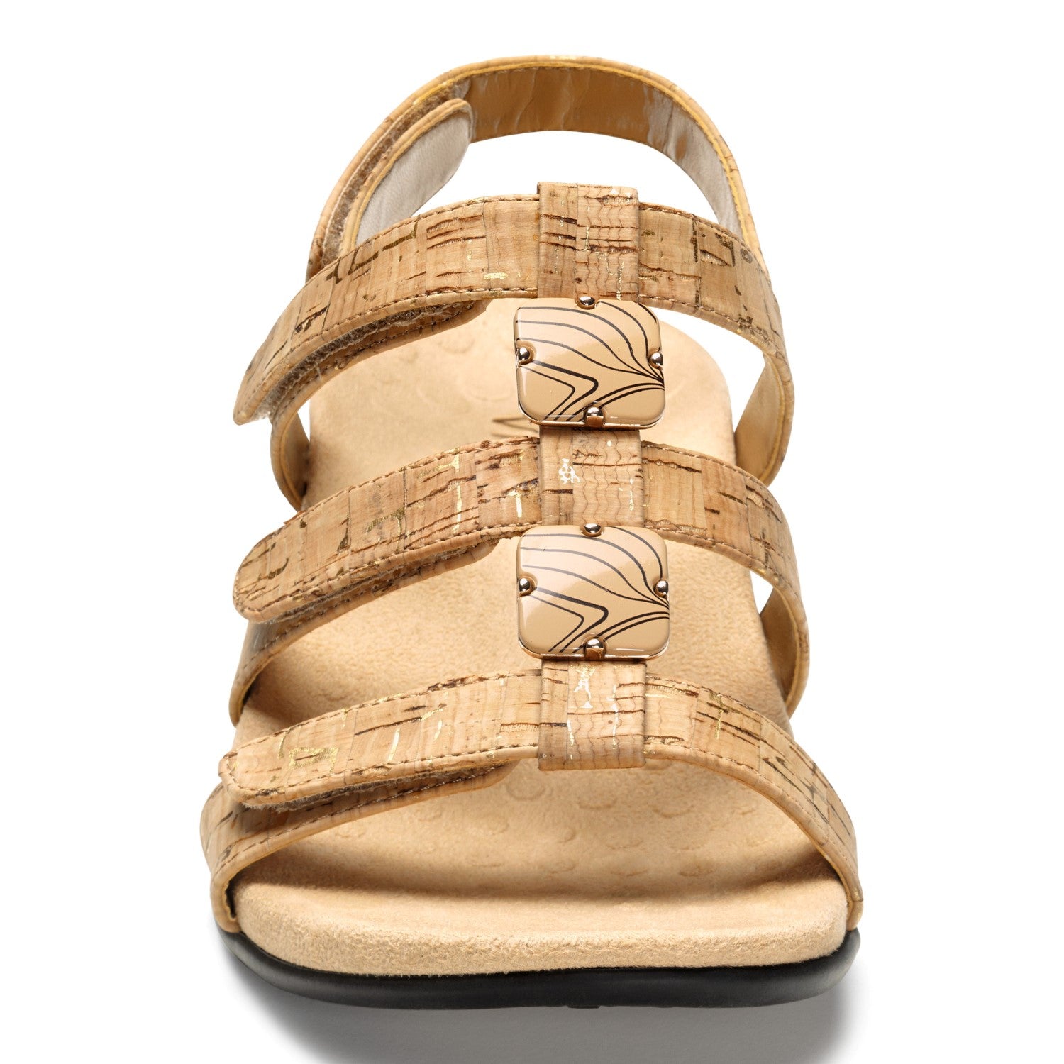 Vionic Amber - Women's Adjustable Slide Sandal - Orthaheel - Gold Cork - 6 front view