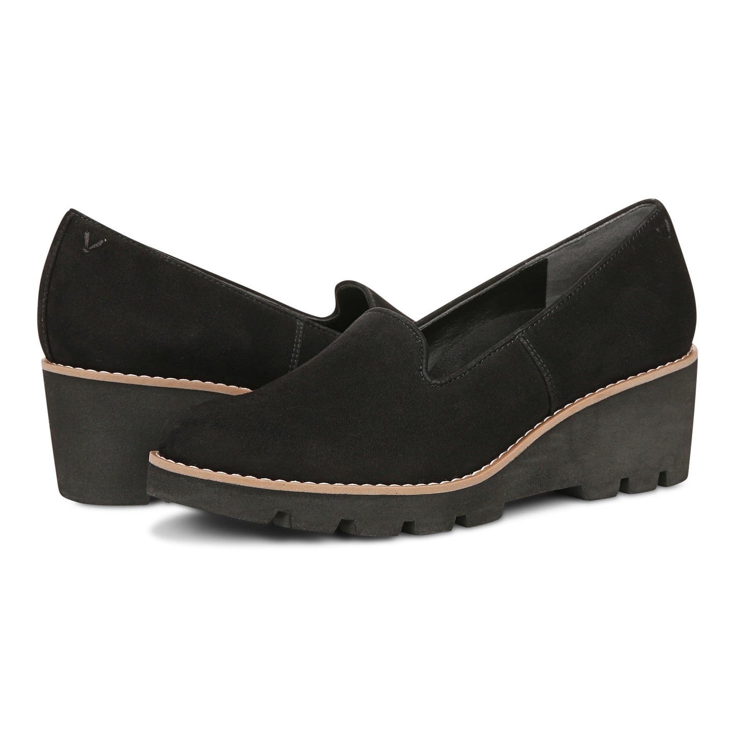 Vionic Willa Wedge Womens Slip On/Loafer/Moc Wedge - Black Sde - pair left angle