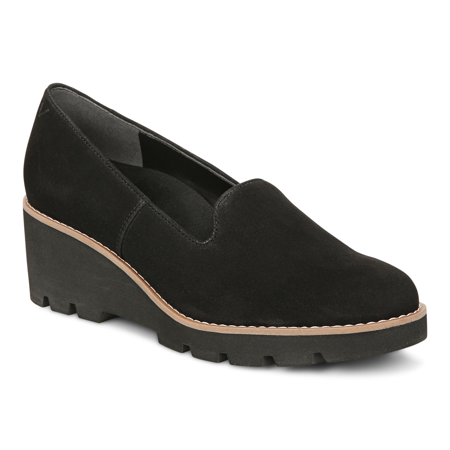 Vionic Willa Wedge Womens Slip On/Loafer/Moc Wedge - Black Sde - Angle main