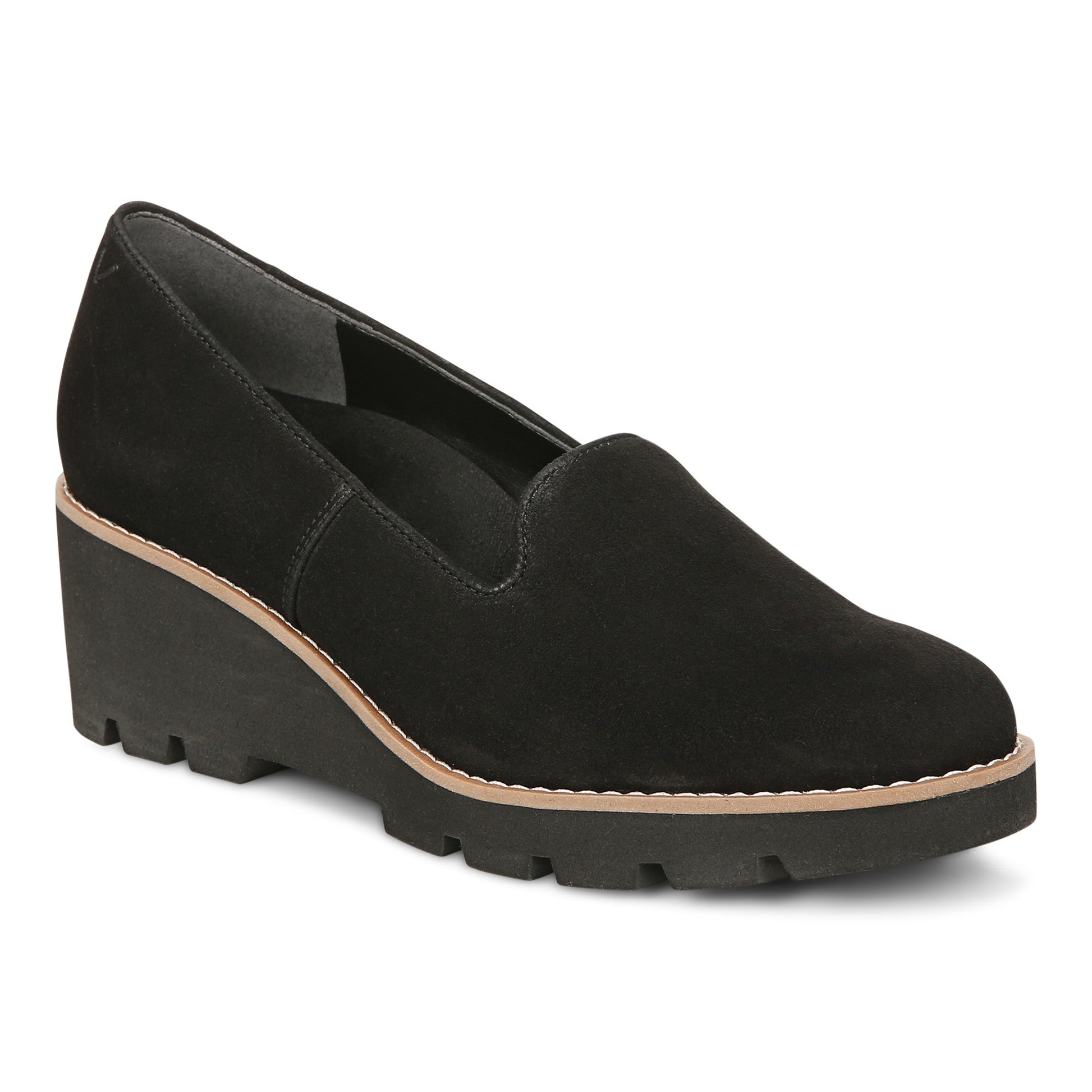 Vionic Willa Wedge Womens Slip On/Loafer/Moc Wedge - Black Sde - Angle main