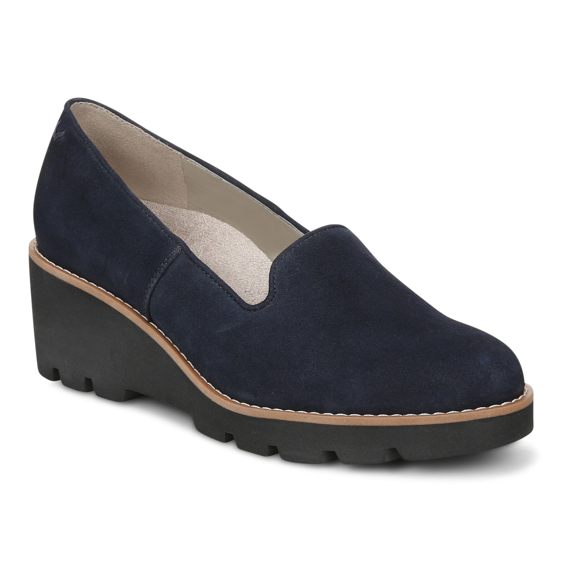 Vionic Willa Wedge Womens Slip On/Loafer/Moc Wedge - Navy Sde - Angle main