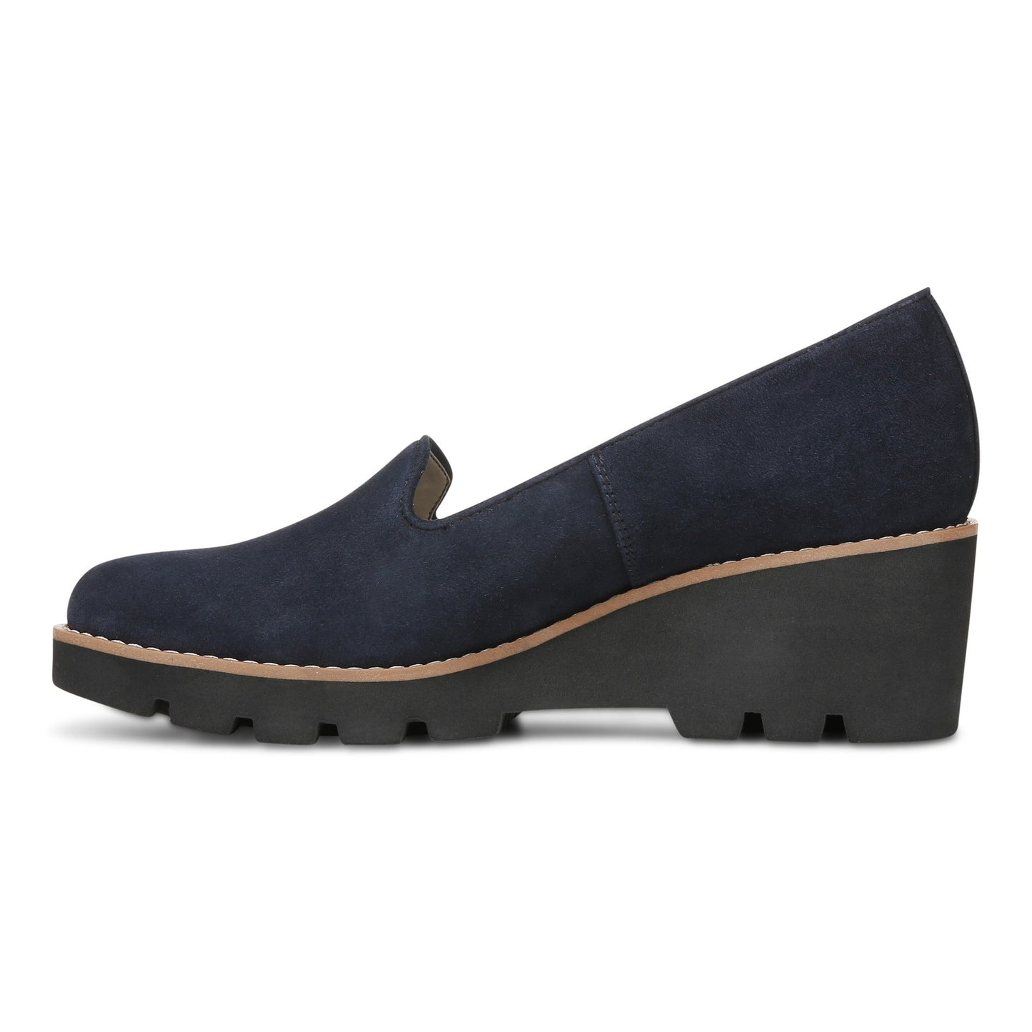Vionic Willa Wedge Womens Slip On/Loafer/Moc Wedge - Navy Sde - Left Side
