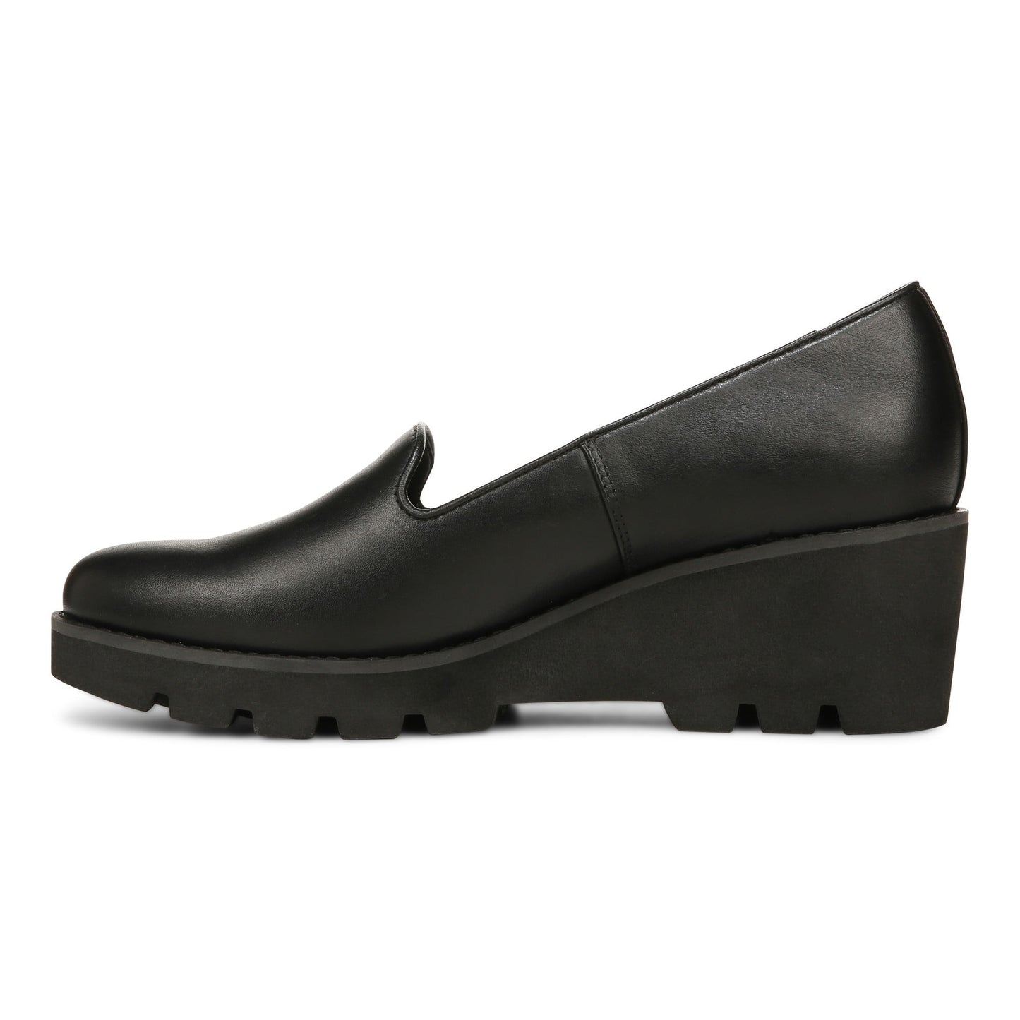 Vionic Willa Wedge Womens Slip On/Loafer/Moc Wedge - Black Leather - Left Side