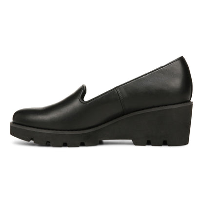 Vionic Willa Wedge Womens Slip On/Loafer/Moc Wedge - Black Leather - Left Side