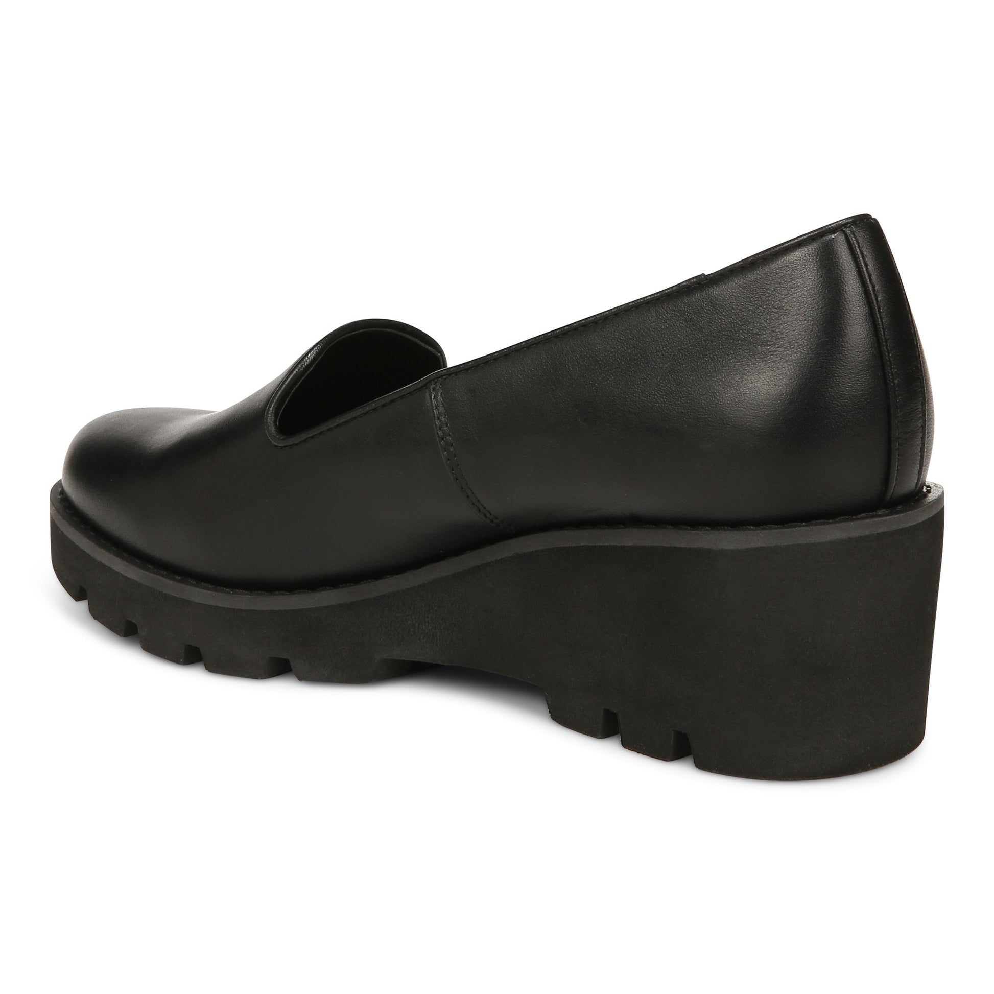 Vionic Willa Wedge Womens Slip On/Loafer/Moc Wedge - Black Leather - Back angle