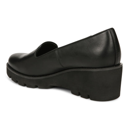 Vionic Willa Wedge Womens Slip On/Loafer/Moc Wedge - Black Leather - Back angle
