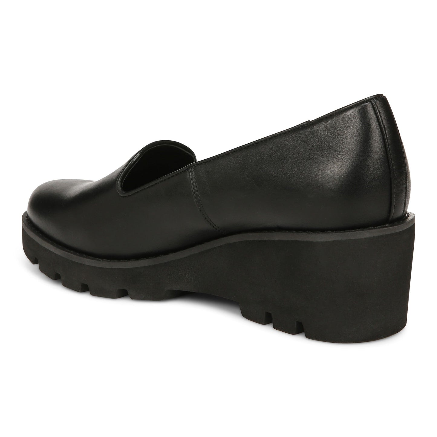 Vionic Willa Wedge Womens Slip On/Loafer/Moc Wedge - Black Leather - Back angle