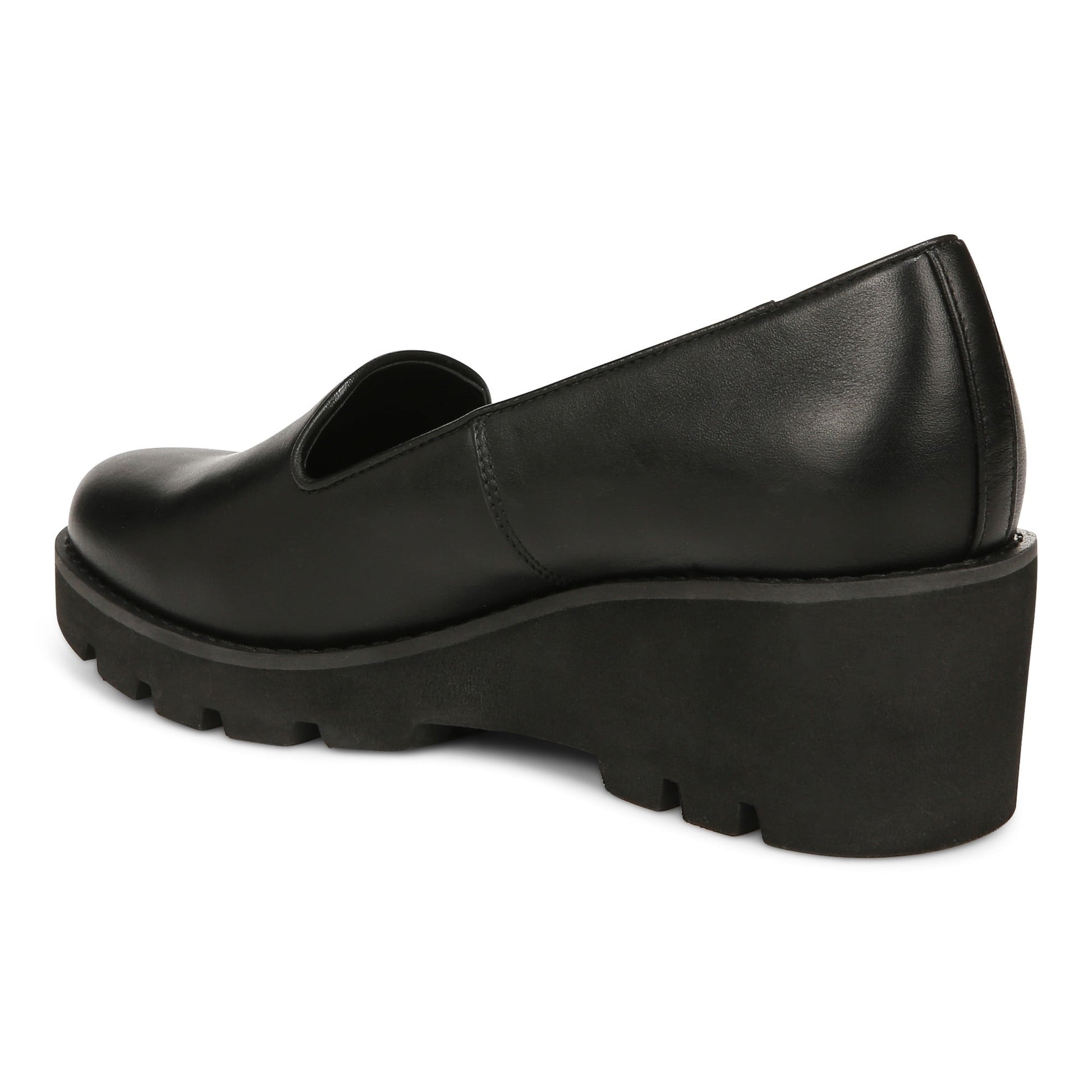 Vionic Willa Wedge Womens Slip On/Loafer/Moc Wedge - Black Leather - Back angle