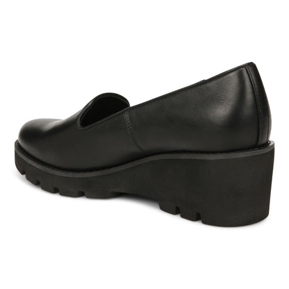 Vionic Willa Wedge Womens Slip On/Loafer/Moc Wedge - Black Leather - Back angle