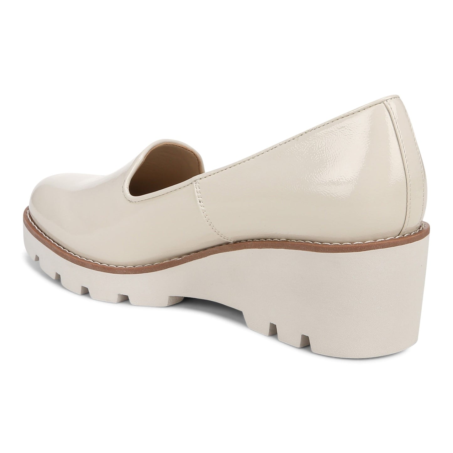 Vionic Willa Wedge Women's Slip-On Loafer Moc Wedge Shoes - Cream - Back angle