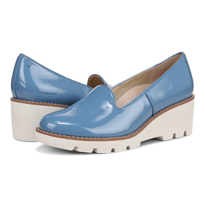 Vionic Willa Wedge Women's Slip-On Loafer Moc Wedge Shoes - Captains Blue - pair left angle
