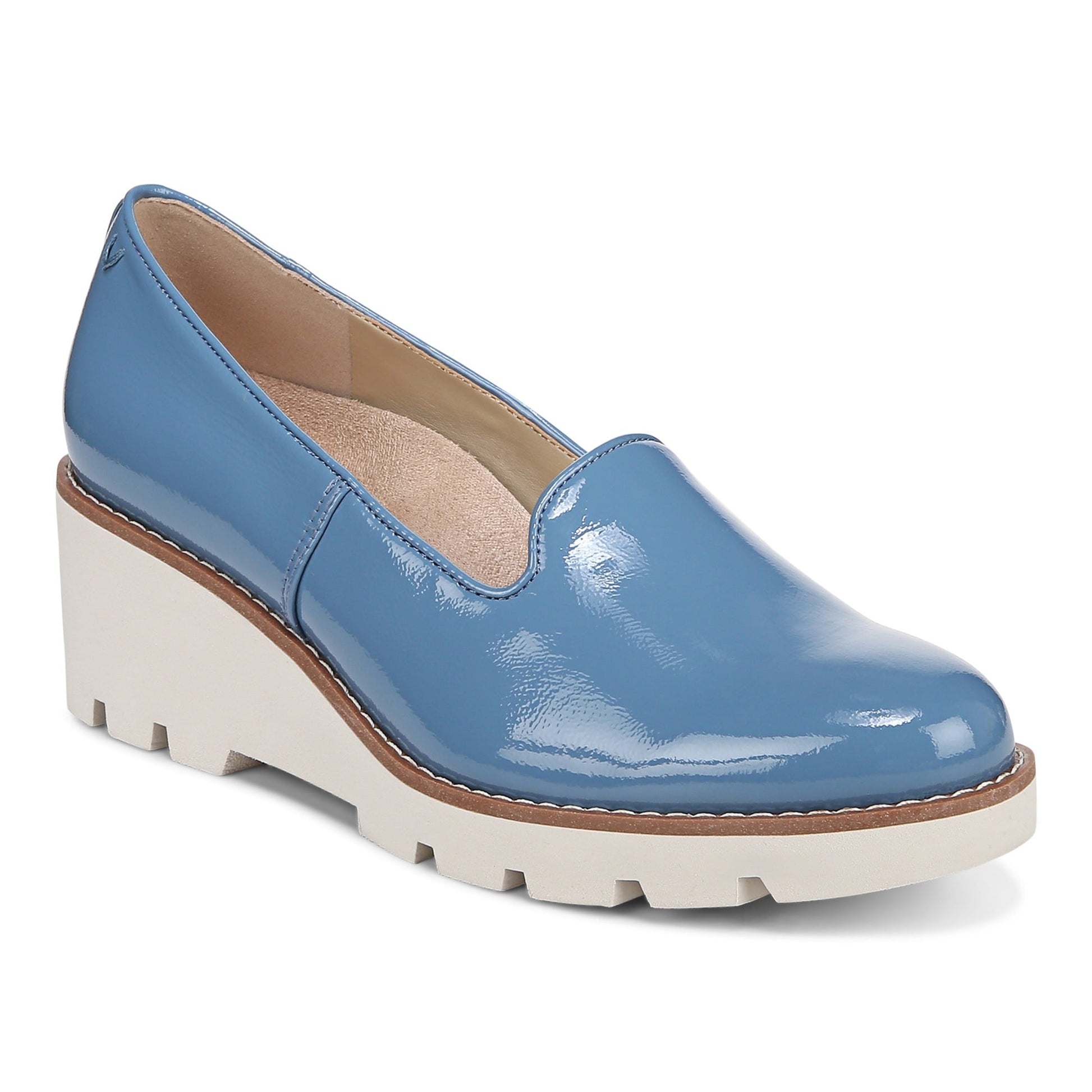 Vionic Willa Wedge Women's Slip-On Loafer Moc Wedge Shoes - Captains Blue - Angle main