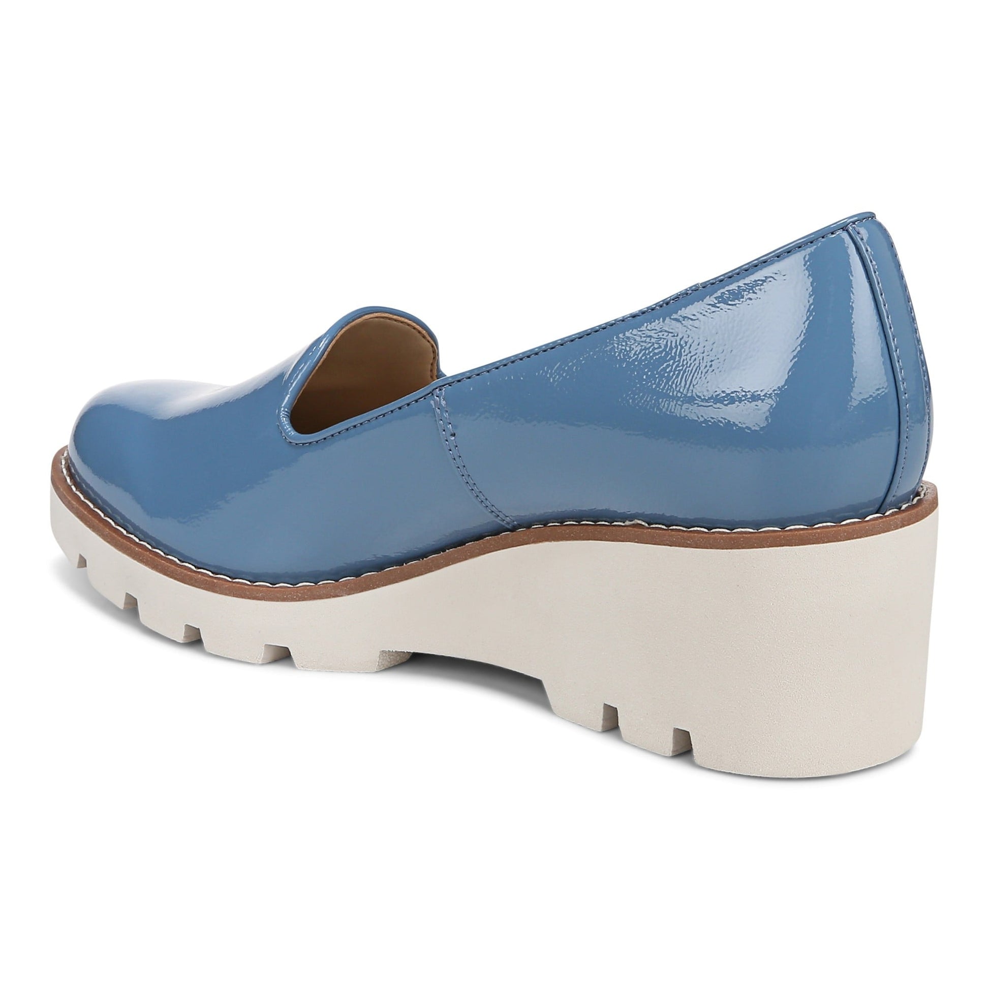 Vionic Willa Wedge Women's Slip-On Loafer Moc Wedge Shoes - Captains Blue - Back angle