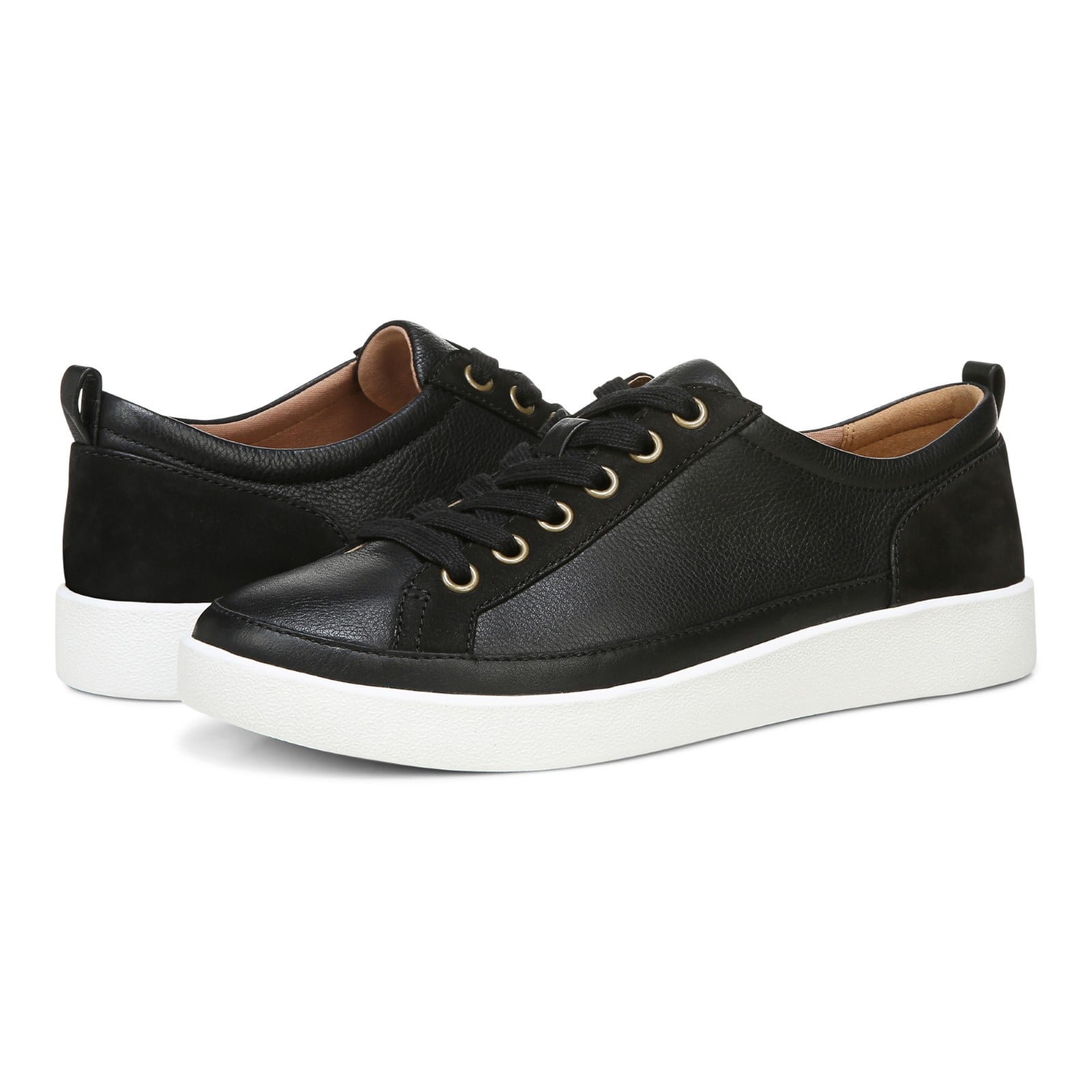 Vionic Winny Women's Casual Sneaker - Black Leather Nubuck - pair left angle