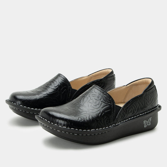 Alegria Debra Comfort Arch Support Women's Slip-On Clog - Black Embossed Rose - 1