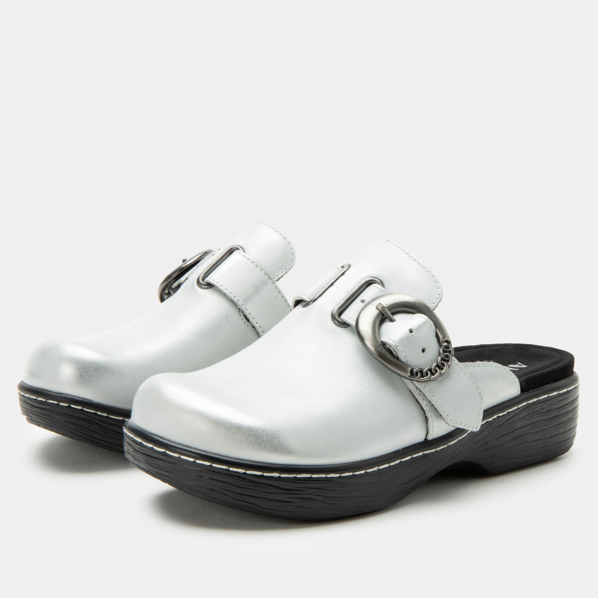 Alegria Osmosis Wood Look Rocker Comfort Arch Support Women's Clog - Silver White - 1