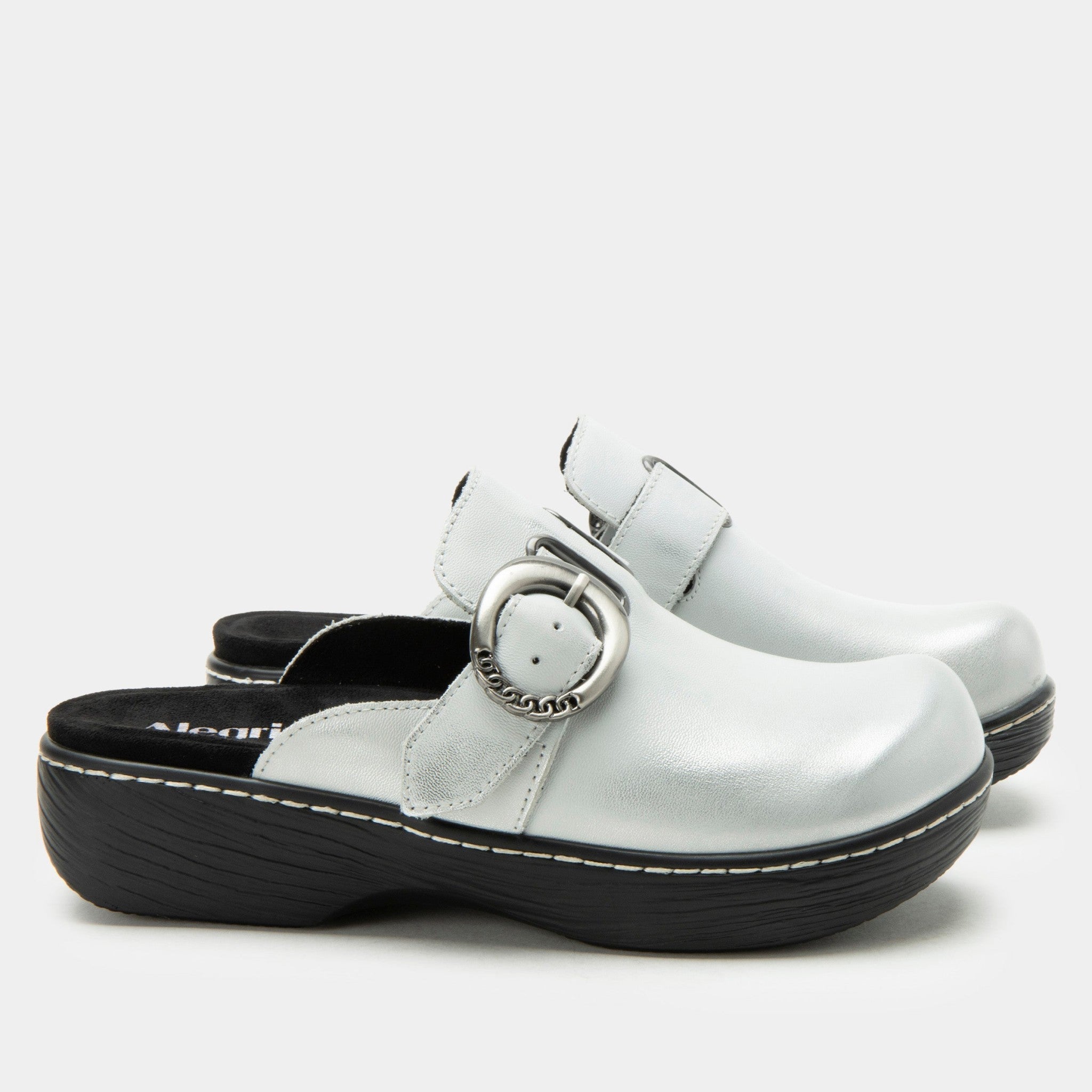 Alegria Osmosis Wood Look Rocker Comfort Arch Support Women's Clog - Silver White - 3