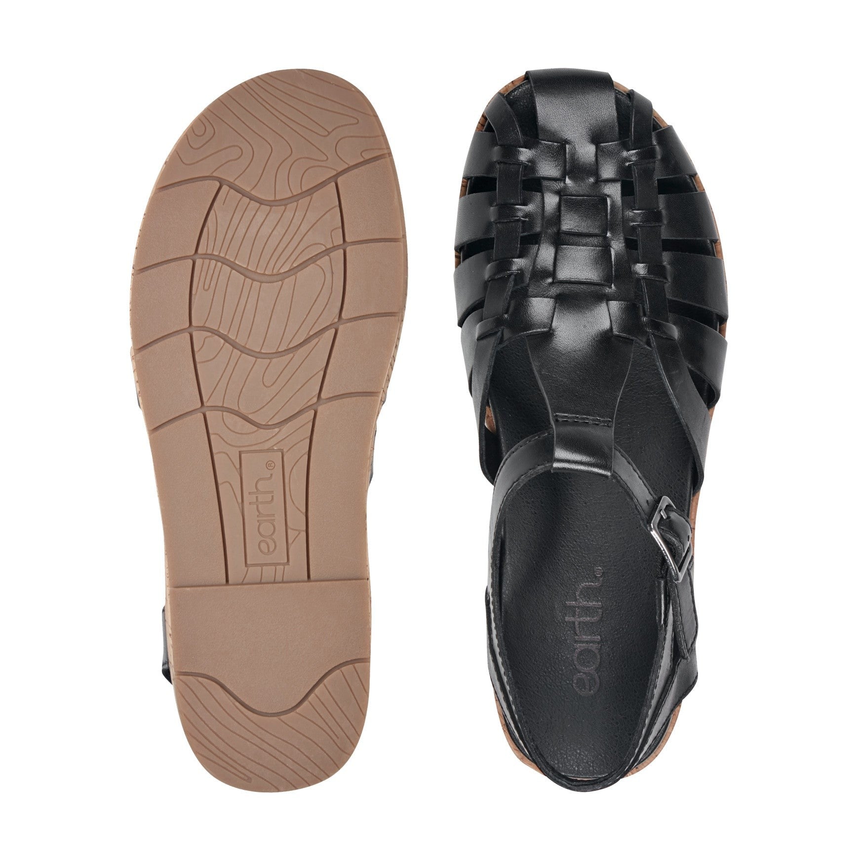 Earth Alazia Cushioned Arch Support Fisherman Sandal Women's - Black Leather - 6