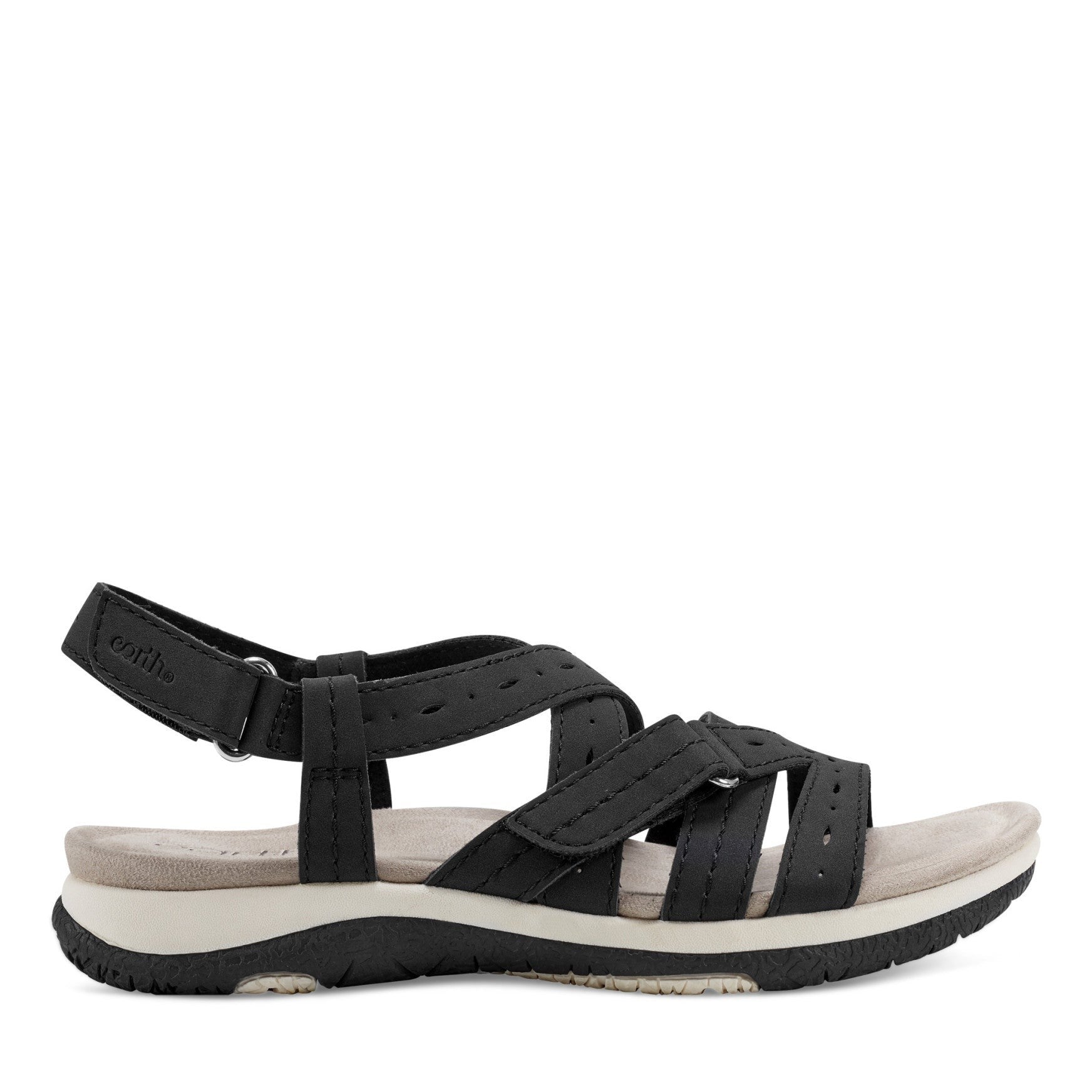 Earth Samsin Round Toe Strappy Casual Flat Sandal - Cushioned Arch Support Women's Casual Flat Sandal - Black - 1