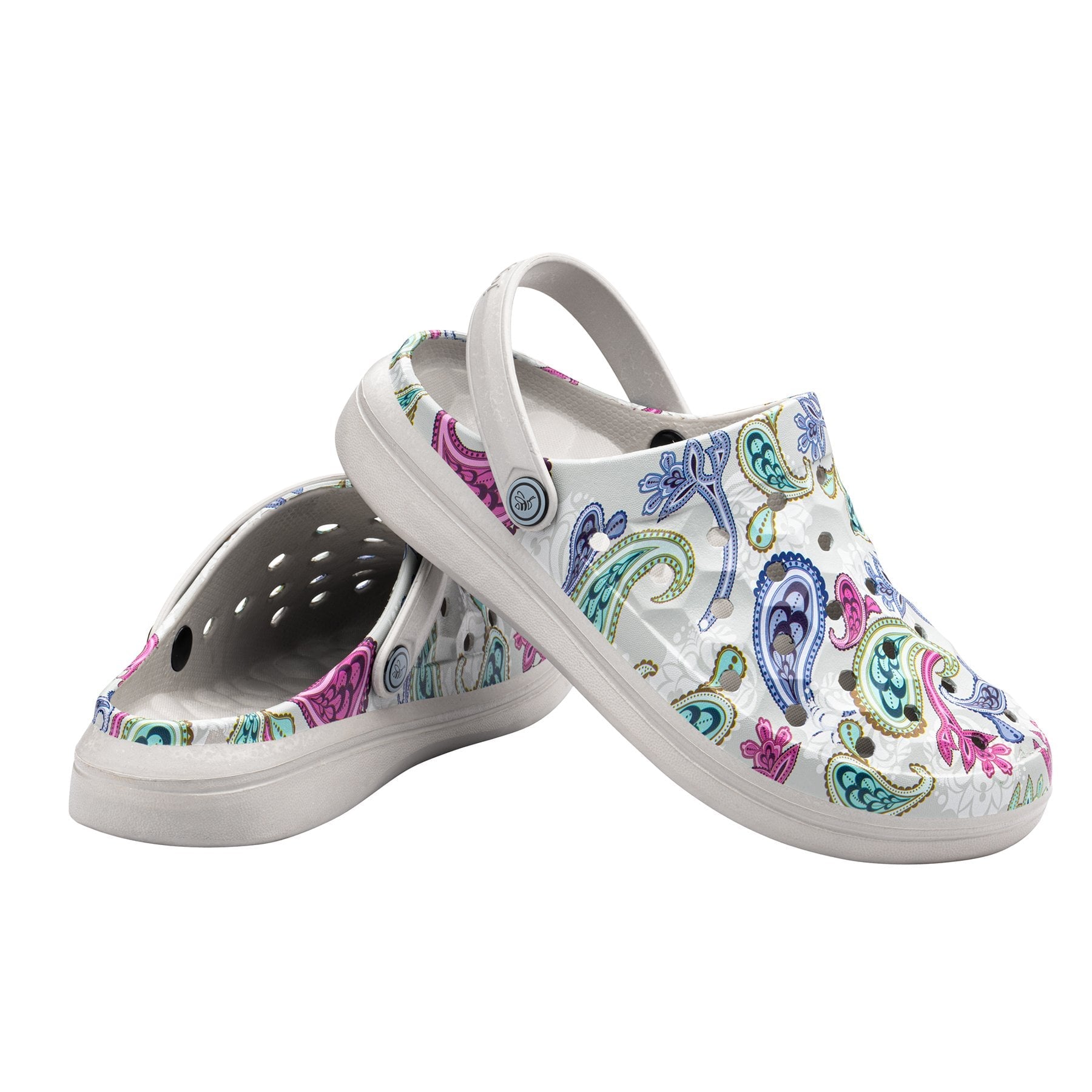 Joybees Varsity Clog - Unisex Comfort Clog - Graphic Paisely Light Grey Pair