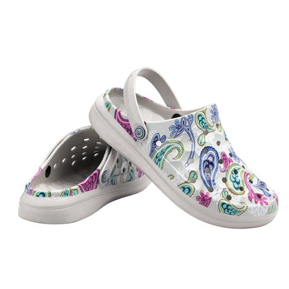 Joybees Varsity Clog - Unisex Comfort Clog - Graphic Paisely Light Grey Pair