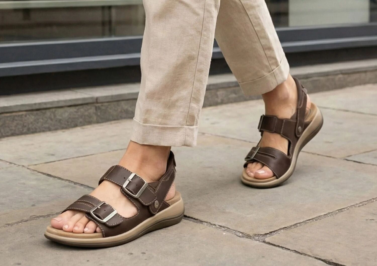 Orthofeet Minerva Hands-Free Supportive Women's Sandals - Brown - Lifestyle View - 7