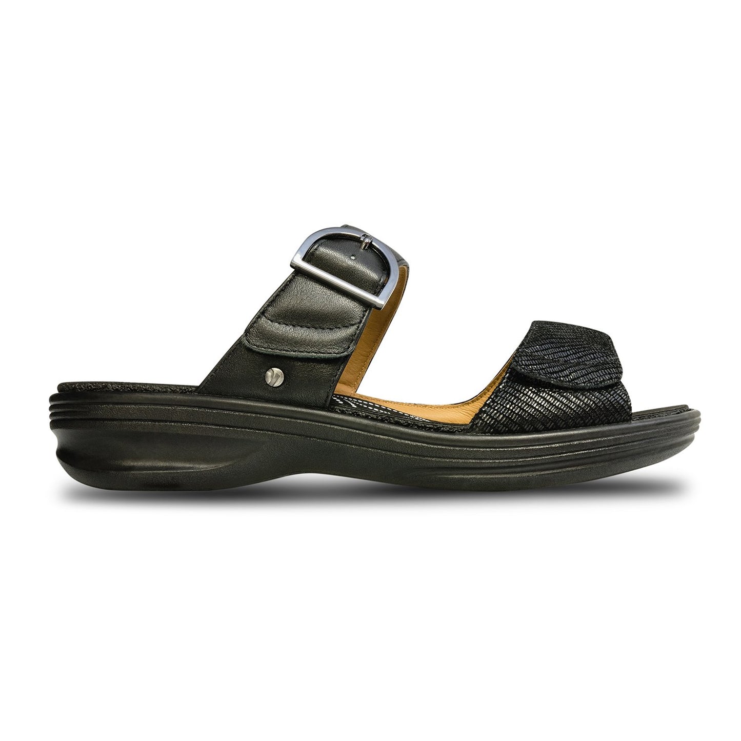 Revere Calais - Women's Slide Sandal - Calais Black Lizard Side